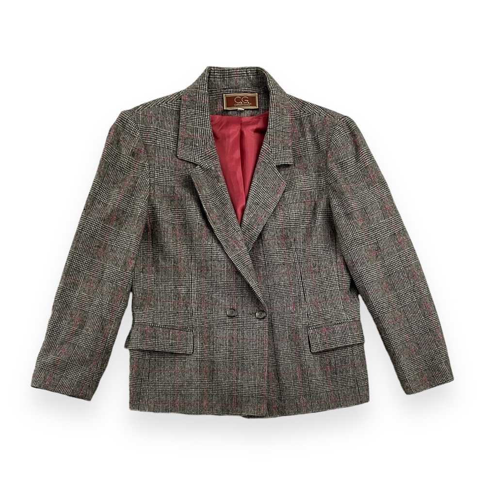 Women's Career Guild Plaid Blazer with Pink Lining Size 14 Vintage